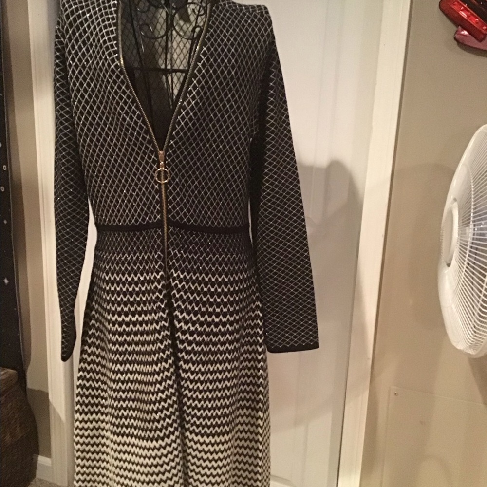 Gorgeous knit dress by Masseys in black and silver.